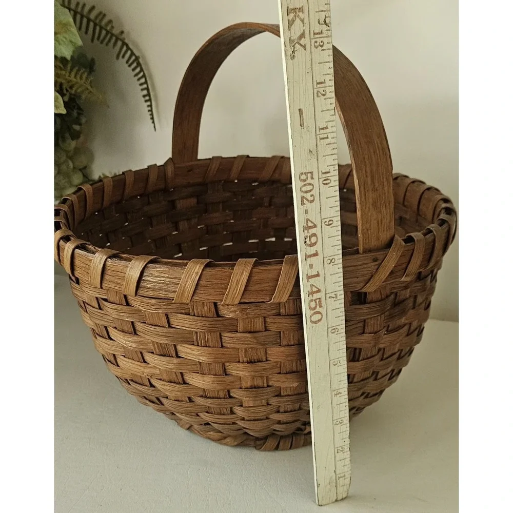 Early American Gathering Basket Bentwood Handle Primitive Antique